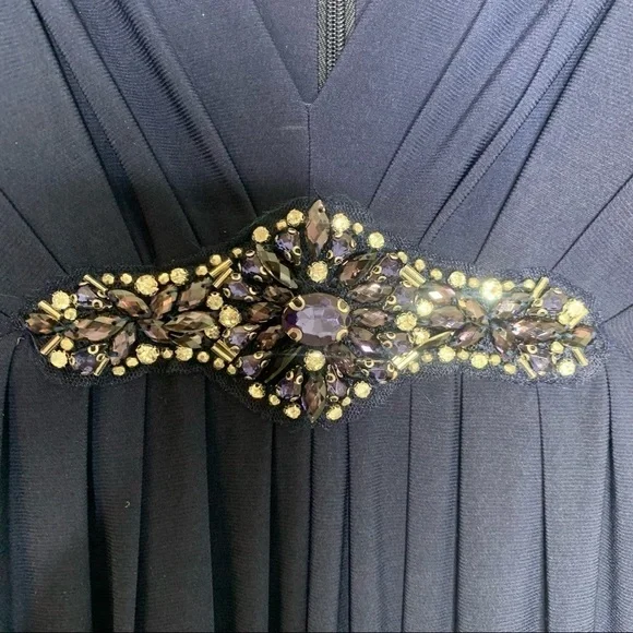 NWT Eliza J Navy Blue Embellished Cape Maxi Gown - Picture 7 of 16